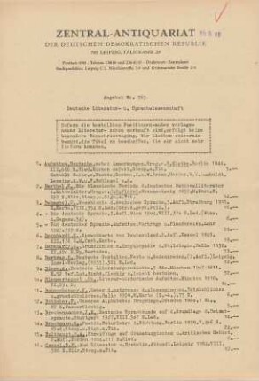 Nr. 765: Deutsche Literatur- u. Sprachwissenschaft