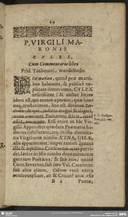 P. Virgili Maronis Culex, Cum Commentario libro Frid. Taubmani, wonsesensis