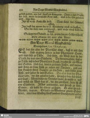Am Tage Mariä Magdalenä, Evangelium, Luc. VII. v. 36 - 50