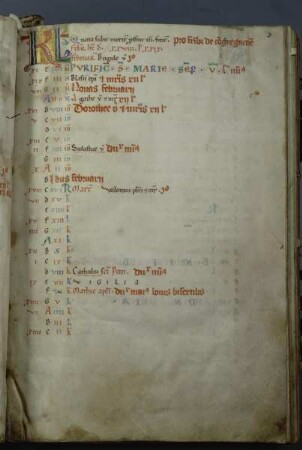 Ratmann-Sakramentar — Kalender für Februar, Folio fol. 2r