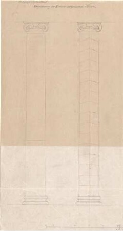Gärtner, Friedrich von; Aschaffenburg; Pompejanisches Haus (Pompejanum) - Verzeichnung der Entasis der ionischen Säulen (Aufriss, Ansicht)