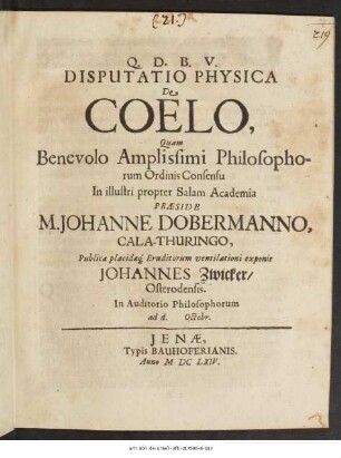 Disputatio Physica De Coelo