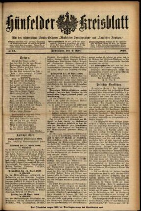 Ausgabe vom Samstag, den 09. April 1898.