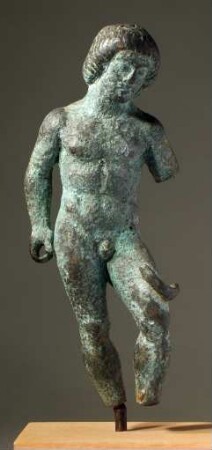 Etruskische Statuette eines Athleten mit Strigilis; Füße und linker Arm abgebrochen