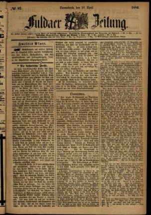 Ausgabe vom Samstag, den 10. April 1886.