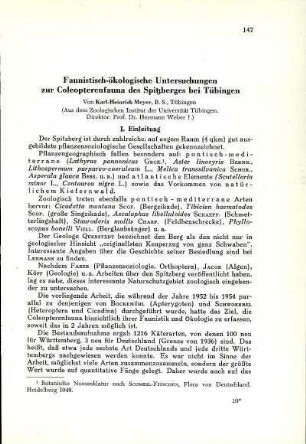 Faunistisch-ökologische Untersuchungen zur Coleopterenfauna des Spitzberges bei Tübingen