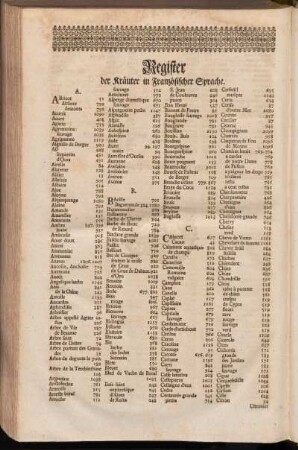 Register der Kräuter in Französischer Sprache