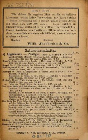 Antiquarischer Katalog. 99. 1890