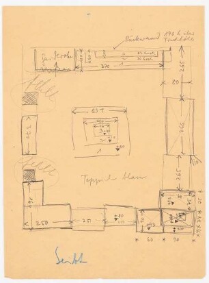 Stand der Fa. Seibt auf der Funkausstellung 1930, Berlin (?): Grundriss mit handschr. Bemerkungen