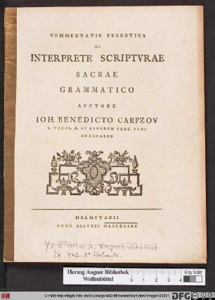 Commentatio Exegetica De Interprete Scriptvrae Sacrae Grammatico