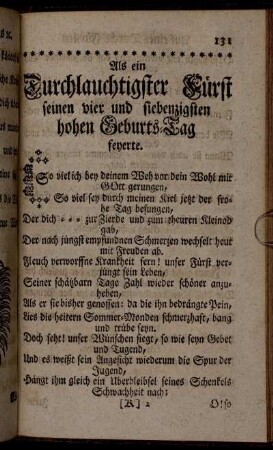 Als ein Durchlauchtigster Fürst seinen vier und siebenzigsten hohen Geburts-Tag feyerte.