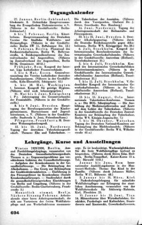 Lehrgänge, Kurse und Ausstellungen