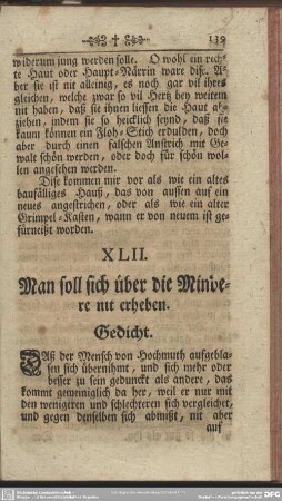 XLII. Man soll sich über die Mindere nit erheben. Gedicht