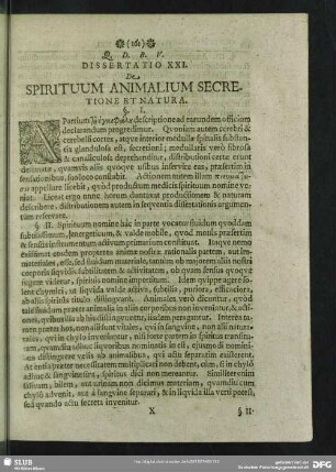 Dissertatio XXI. De Spirituum Animalium Secretione Et Natura