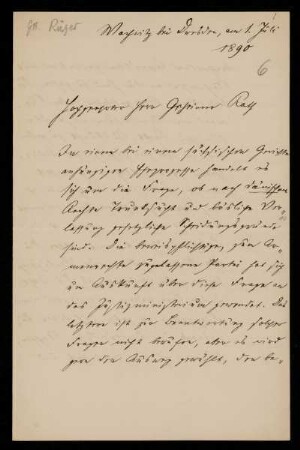 6: Brief von Wilhelm Rüger an Gottlieb Planck, Wachwitz bei Dresden, 1.7.1890
