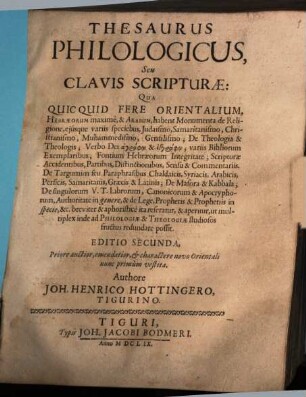 Thesaurus philologicus, seu clavis Scripturae