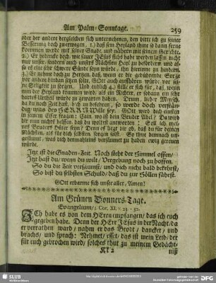 Am Grünen Donners-Tage. Evangelium, I. Cor. XI. v. 23 - 32