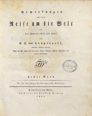 Bemerkungen auf einer Reise um die Welt in den Jahren 1803 bis 1807, 1