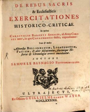 De rebus sacris et ecclesiasticis exercitationes historico-criticae
