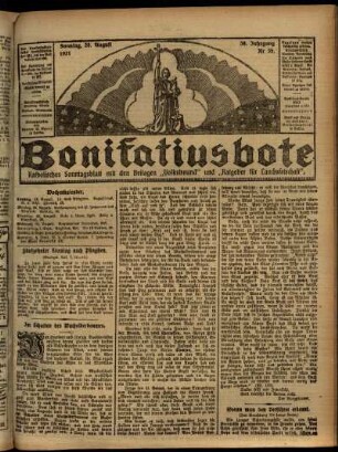 Erste Ausgabe vom Sonntag, den 28. August 1921.