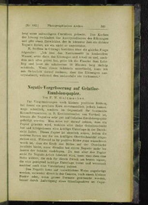 Negativ-Vergrösserung auf Gelatine-Emulsionspapier