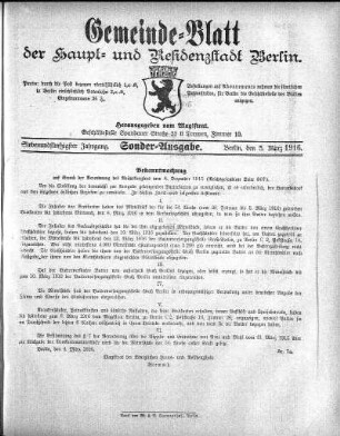 Sonder-Ausgabe, 5. März 1916