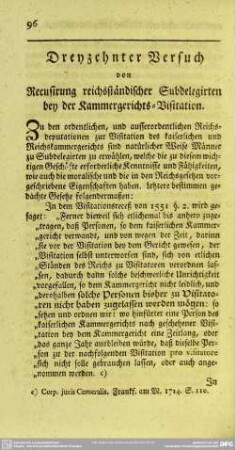 Dreyzehnter Versuch von Recusirung reichsständischer Subdeligirten bey der Kammergerichts-Visitation