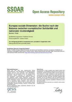 Europas soziale Dimension: die Suche nach der Balance zwischen europäischer Solidarität und nationaler Zuständigkeit