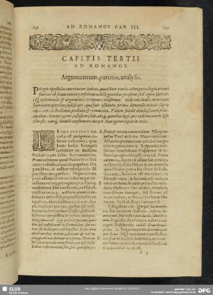 Capitis Tertii Ad Romanos. Argumentum, partitio, analysis