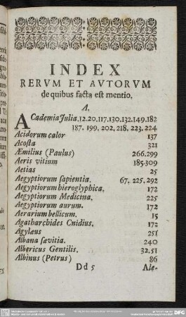 Index Rerum Et Autorum de quibus facta est mentio