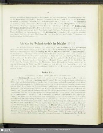 Lehrplan der Werkmeisterschule im Lehrjahre 1883/84