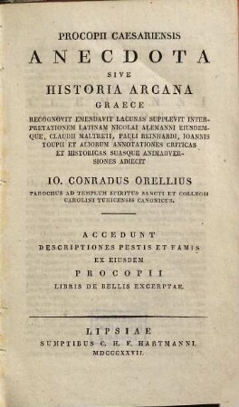 Procopii Caesariensis Anecdota, sive historia arcana : graece