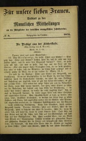¬Die¬ Predigt aus der Kinderstube : (eine Predigt) ; Matth. 18, 1-11 ; (Schluß)