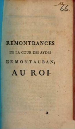 Remontrances De La Cour Des Aydes De Montauban Au Roi