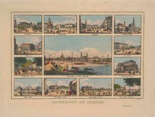 Bilderbogen mit 13 Stadtansichten von Dresden