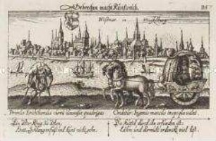 Wismar, Ansicht mit allegorischer Szene (aus Fürst, Sciographia Cosmica, Nr. B 57 )