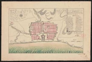 Grundriss der Französischen Haupt-Comtoirs Pondicheri in Ost Indien auf der Küste von Coromandel