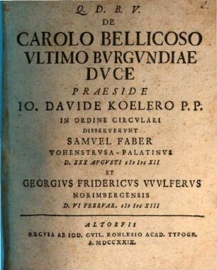 De Carolo Bellicoso, ultimo Burgundiae duce : Disp. 1.2.