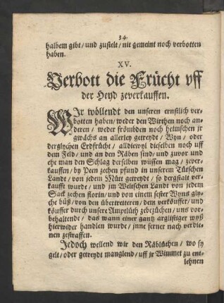 XV. Verbott die Frücht uff der Heyd zeverkauffen.