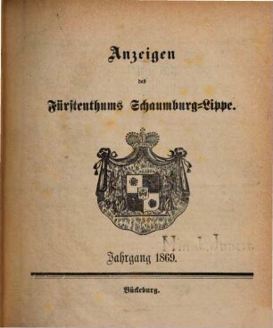 Anzeigen des Fürstenthums Schaumburg-Lippe. 1869, 1869