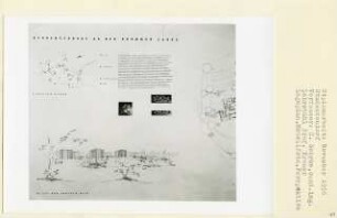 Studentenwohnheim an der Krummen Lanke, Berlin-Zehlendorf (Diplomarbeit bei Willy Kreuer): Modellfotos, Lageplan 1:1000 und Perspektivische Ansicht