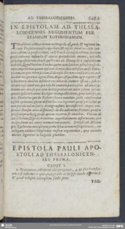 In Epistolam Ad Thessalonicenses Argumentum Per Erasmum Roterodamum