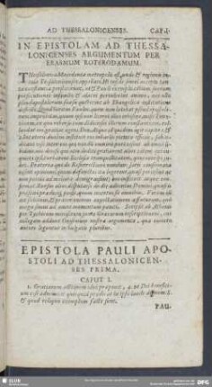 In Epistolam Ad Thessalonicenses Argumentum Per Erasmum Roterodamum