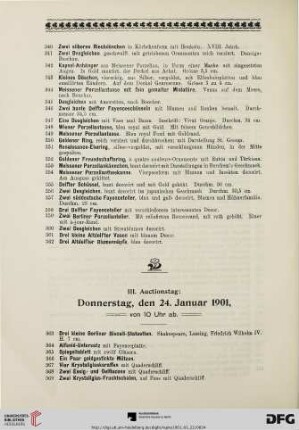 III. Auctionstag: Donnerstag, den 24. Januar 1901, von 10 Uhr ab (Nr. 363-544)
