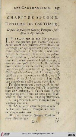Chapitre second: Histoire des Cartharge, depuis la première Guerre Punique, jusqu’à sa destruction