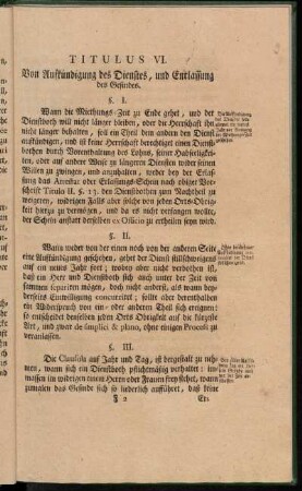 Titulus VI. Von Aufkündigung des Dienstes, und Entlassung des Gesindes.