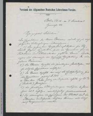 Abschrift Brief von [R. Appelius, L. Oehmigke's Verlag] an Helene Lange