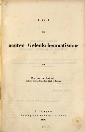 Klinik des acuten Gelenkrheumatismus