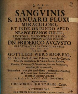 De sanguinis S. Ianuarii fluxu miraculoso et inde oriundo apud Neapolitanos cultu