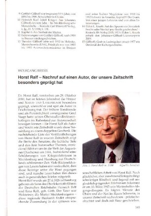 Horst Ralf - Nachruf auf einen Autor, der unsere Zeitschrift besonders geprägt hat
